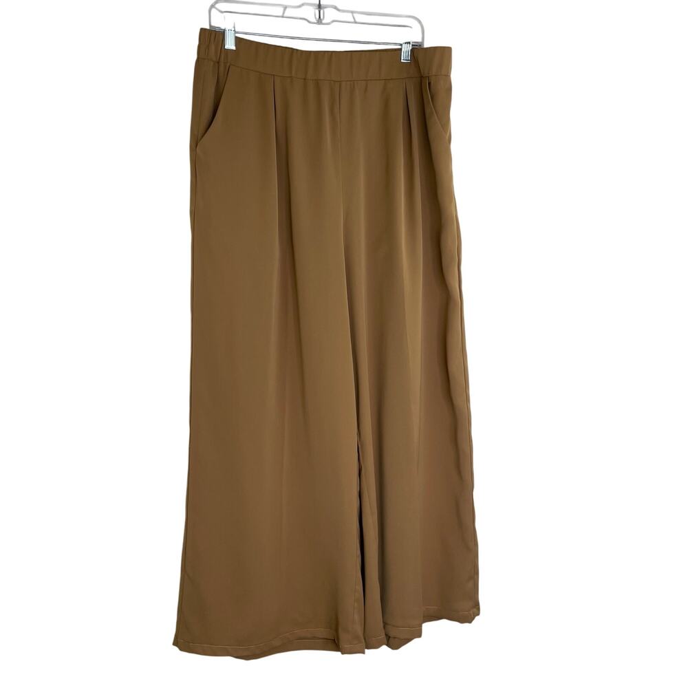 Arolina Dark Khaki Wide Leg Dressy Pants Smooth Flowy Fabric Size XL